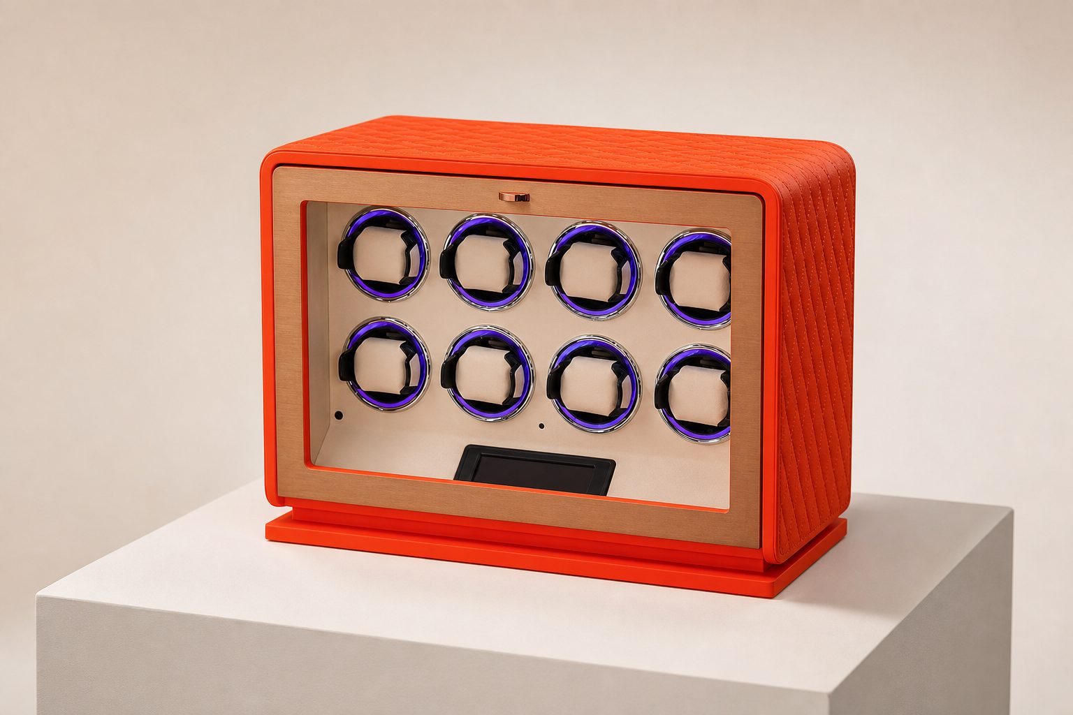Eight watches watch winder, shown in a room setting