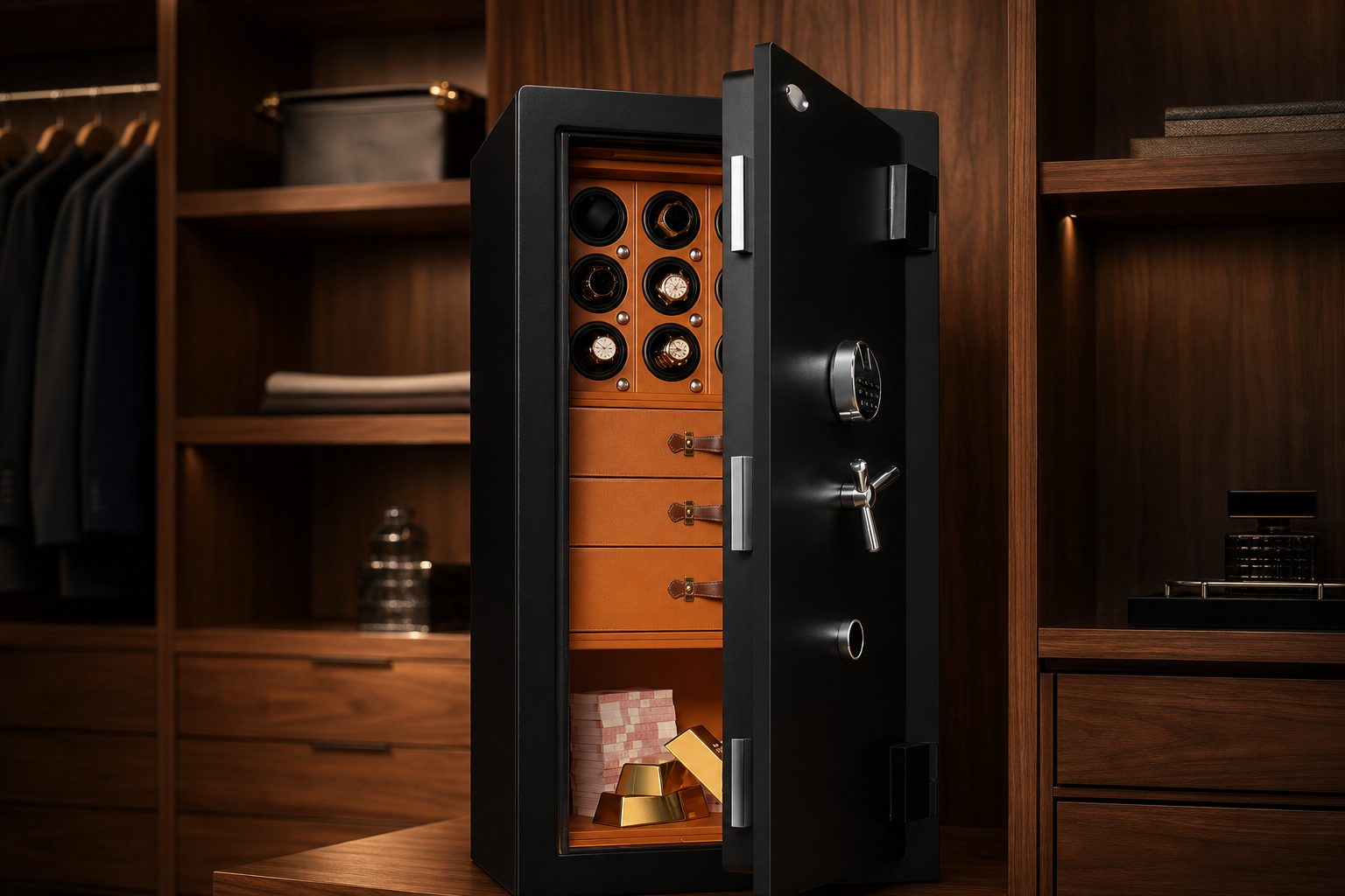 Winder safes watch winder, shown in a room setting