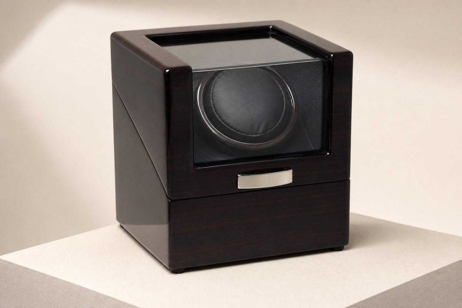 One watch watch winder, shown in a room setting