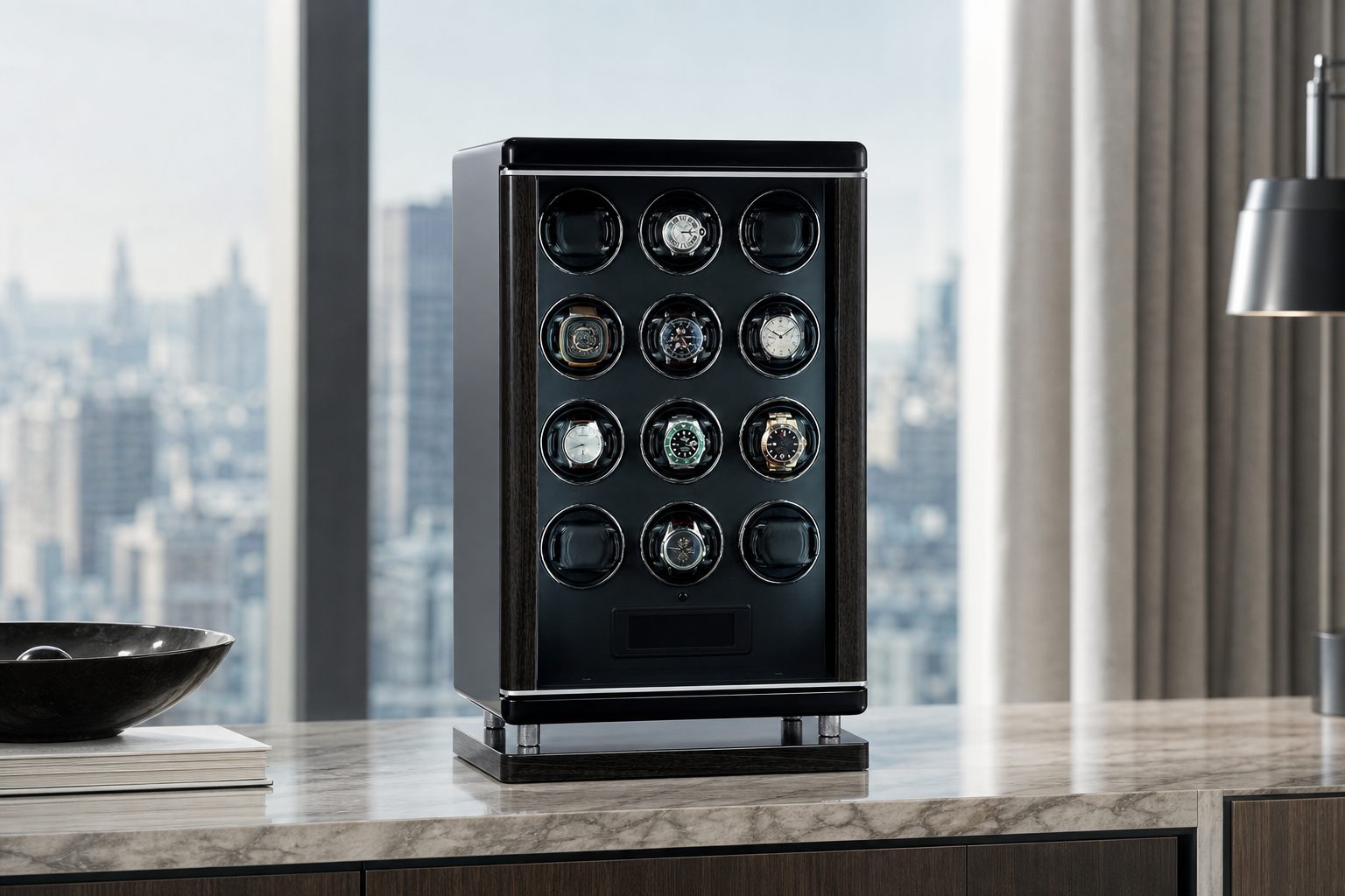 Royal 12-Slot Automatic Watch Winder, shown in a room setting