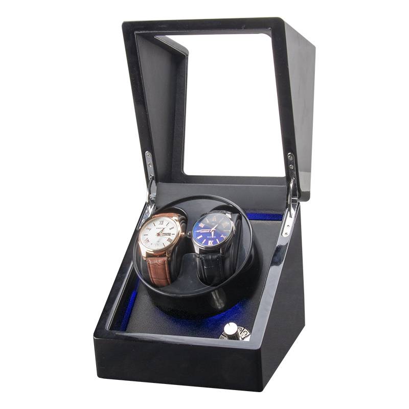 2-Slot Black Leather Automatic Watch Winder