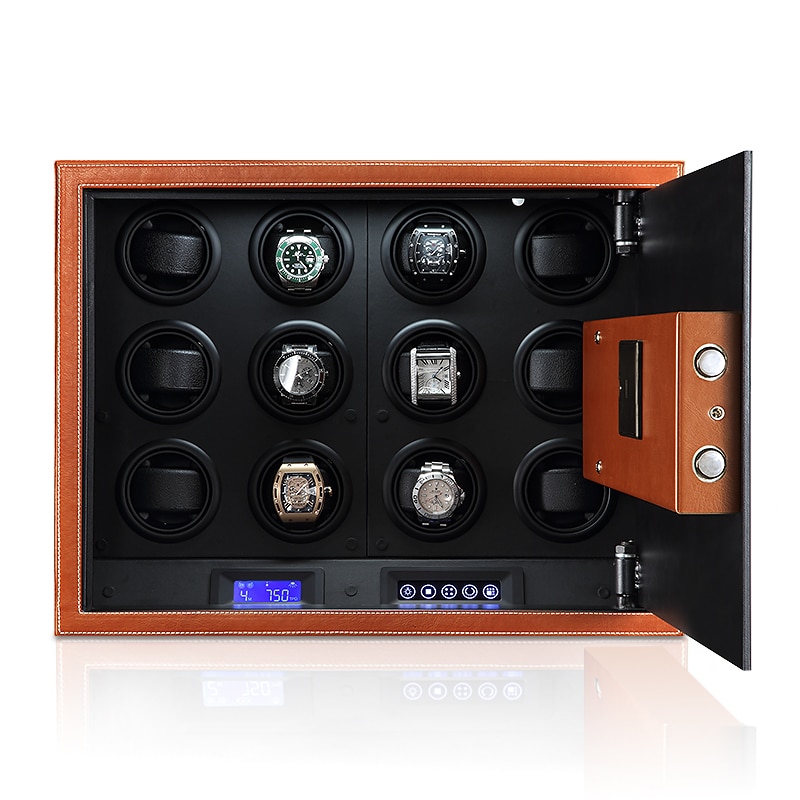 Saddle Leather 12 Slot Watch Winder Safe