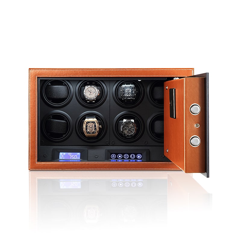 Saddle Leather 8 Slot Watch Winder Safe