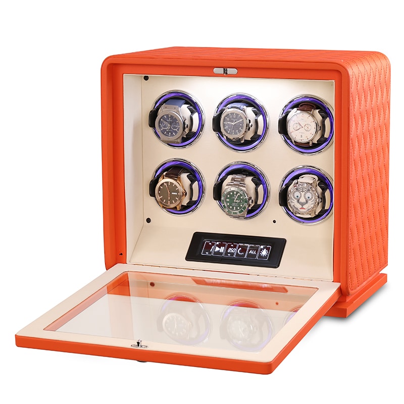 6 Slot CronoGuard Watch Winder - Burnt Orange