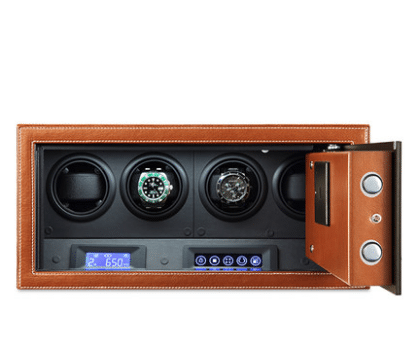 Saddle Leather 4 Slot Watch Winder Safe